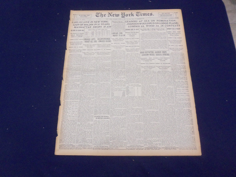 1920 JUNE 6 NEW YORK TIMES - 5,621,151 LIVE IN NEW YORK - NT 9106