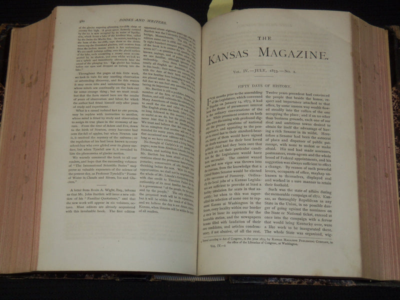 1873 JANUARY-OCTOBER THE KANSAS MAGAZINE BOUND VOLUME NO. 3 - KD 5633I