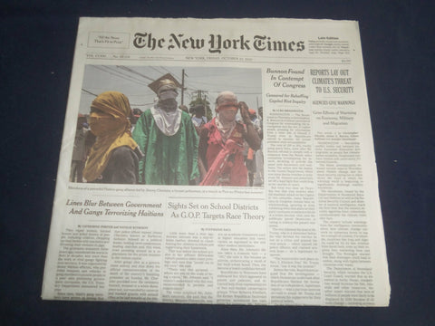 2021 OCTOBER 22 NEW YORK TIMES - BANNON FOUND IN CONTEMPT OF CONGRESS