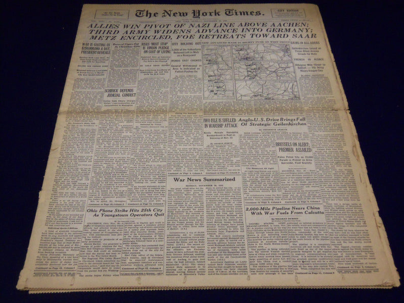 1944 NOV 20 NEW YORK TIMES - THIRD ARMY WIDENS ADVANCE INTO GERMANY - NT 2609
