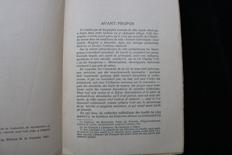 1947 LES DEUX AMOURS D'AGNES SOREL SOFTCOVER BOOK-GABRIEL BOISSY -FRENCH- K 3500