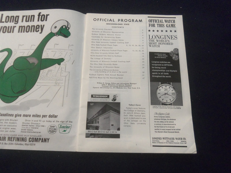 1966 OCT 22 FOOTBALL PROGRAM - OHIO STATE UNIV VS UNIV OF WISCONSIN - SP 9336Y