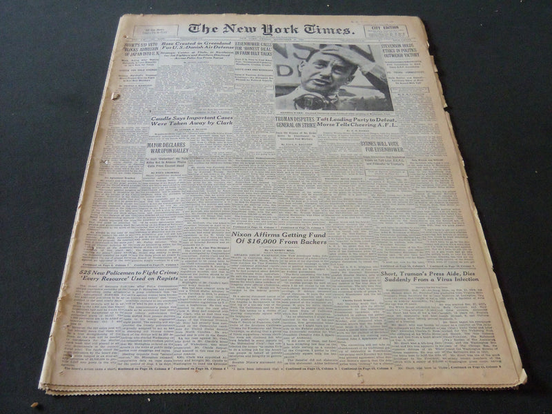 1952 SEPT 19 NEW YORK TIMES - STEVENSON HOLDS ETHICS OUTWEIGH VICTORY - NT 6122
