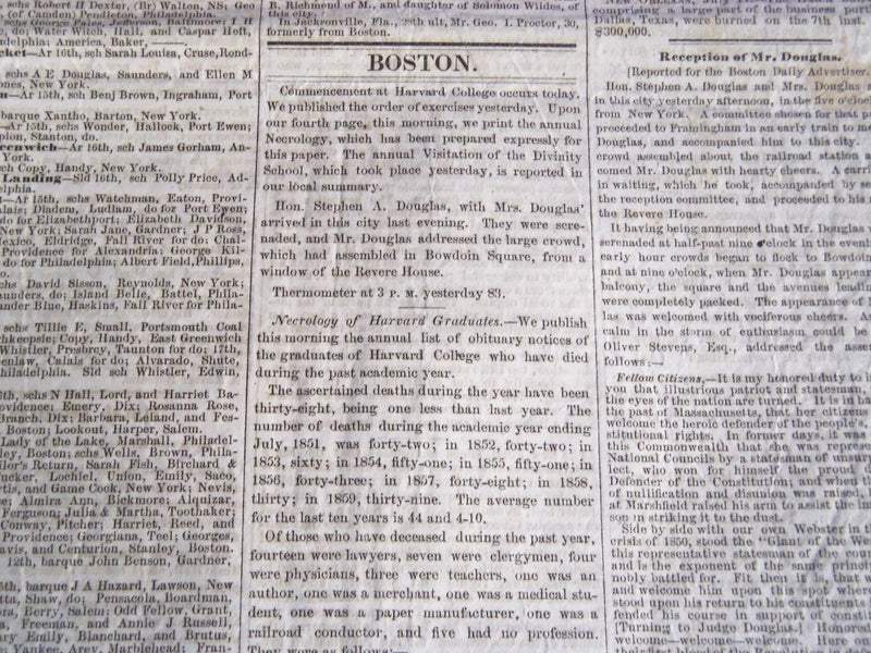 1860 JULY 18 BOSTON DAILY ADVERTISER NEWSPAPER - HARVARD COMMENCEMENT - NP 4172