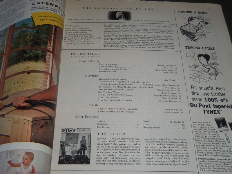 1960 SEPT 3 THE SATURDAY EVENING POST MAGAZINE - ILLUSTRATED COVER - SP 2312