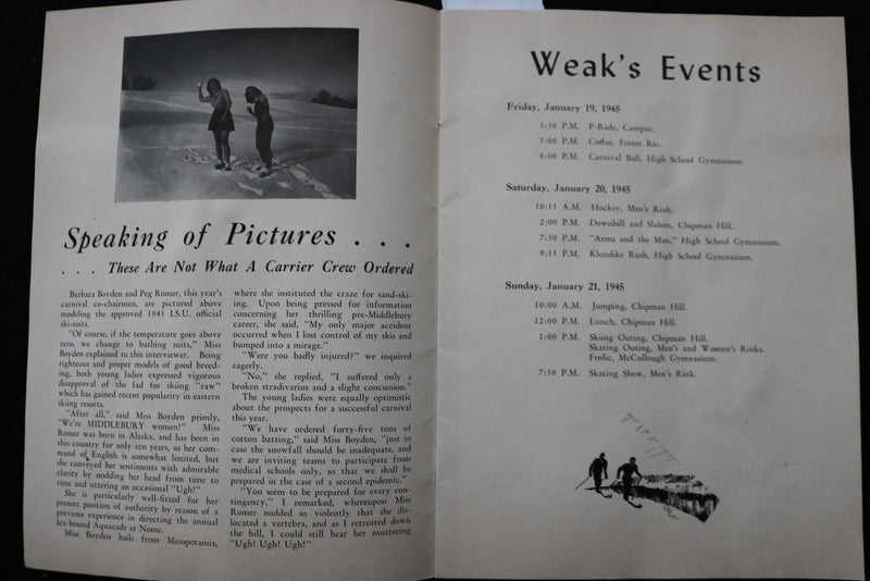 1945 JANUARY CARNIVAL LIFE MAGAZINE - MIDDLEBURY COLLEGE - K 1932