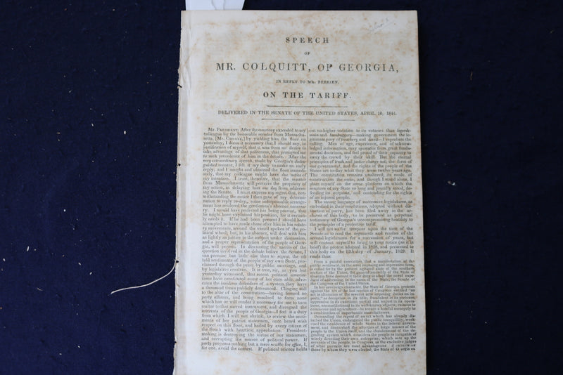 1844 SPEECH OF MR. COLQUITT OF GEORGIA SOFTCOVER BOOKLET - K 1406