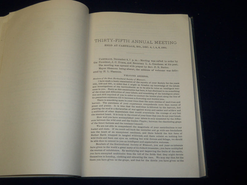 1892 & 1901 MISSOURI HORTICULTUAL SOCIETY ANNUAL REPORT VOLUME LOT OF 2- KD 5590