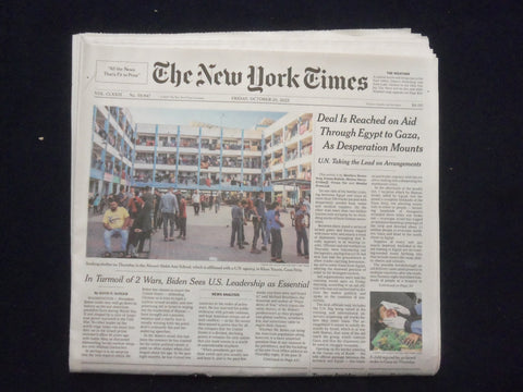 2023 OCTOBER 20 NEW YORK TIMES - DEAL IS REACHED ON AID THROUGH EGYPT TO GAZA