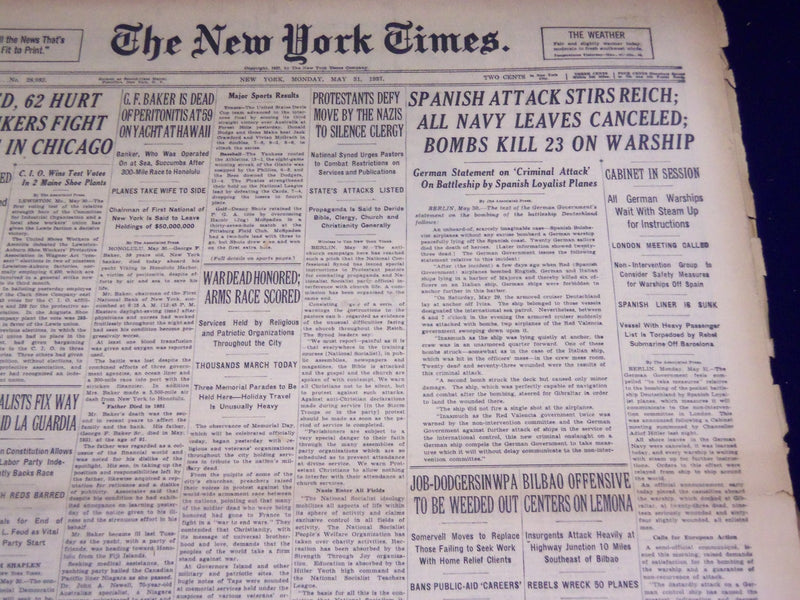 1937 MAY 31 NEW YORK TIMES - SPANISH ATTACK STIRS REICH - NT 2793