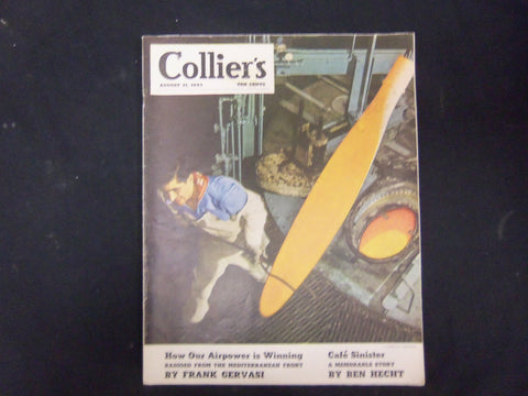 1943 AUG 21 COLLIER'S MAGAZINE - GREAT ILLUSTRATIONS, ARTICLES & ADS - ST 3646