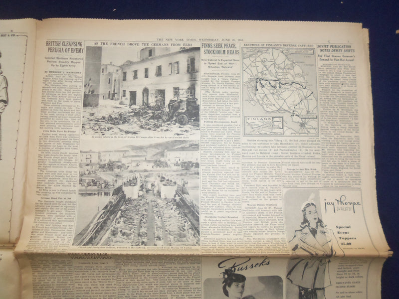 1944 JUNE 21 NEW YORK TIMES - AMERICANS PRESS TO OUTSKIRTS OF CHERBOURG- NP 6573