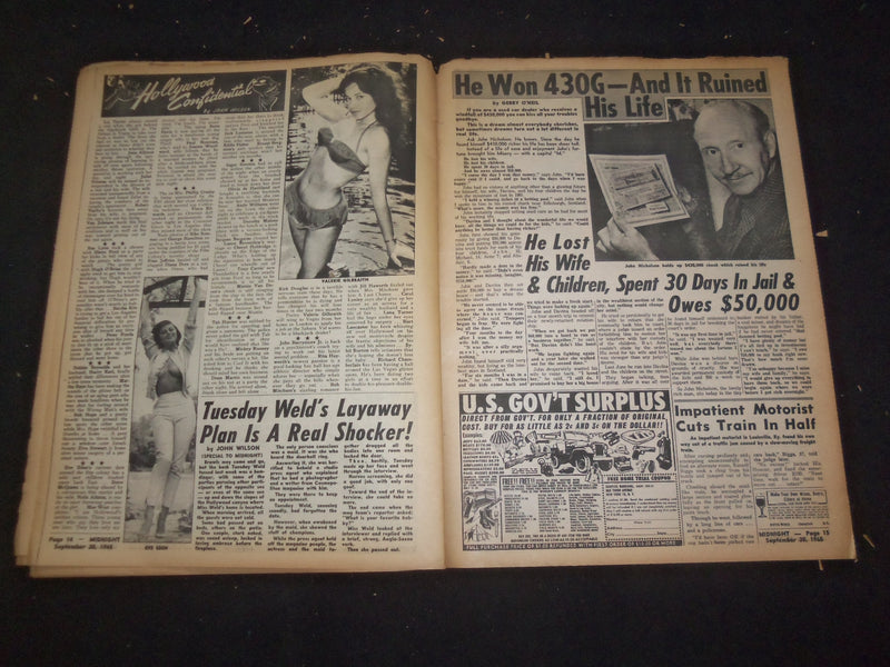 1965 SEPTEMBER 20 MIDNIGHT NEWSPAPER- CAROL HILL: MOST PASSIOINATE GIRL- NP 7350