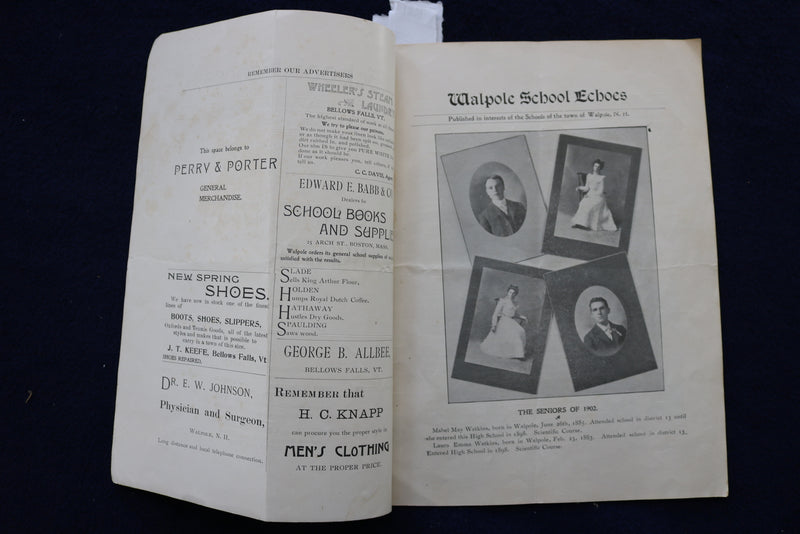 1902 JUNE SCHOOL ECHOES - COMMENCEMENT NUMBER - WALPOLE, NH - SOFTCOVER - K 1457