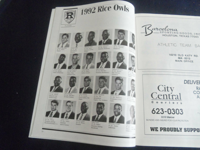 1992 NOV 7 FOOTBALL PROGRAM - RICE UNIVERSITY VS TEXAS TECH UNIV - SP 1215Y