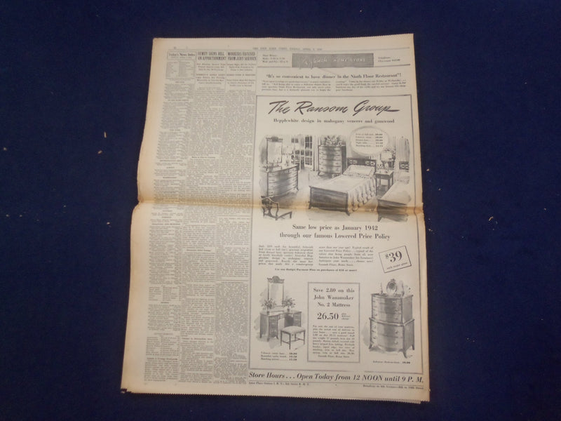 1943 APR 9 NEW YORK TIMES - ROOSEVELT ORDER FREEZES WAGES AND PRICES - NP 6529
