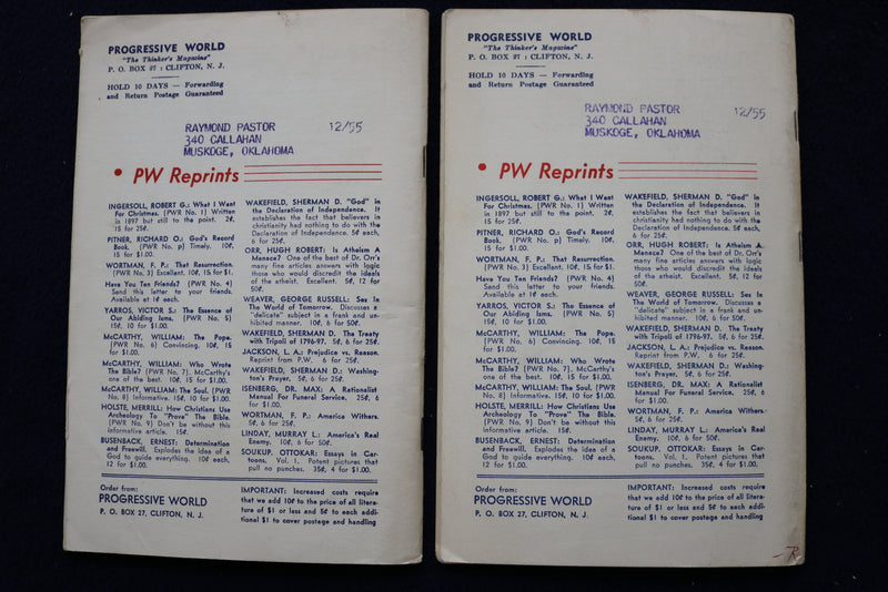 1956 PROGRESSIVE WORLD - THE THINKER'S MAGAZINE SOFTCOVER - LOT OF 2 - K 1466