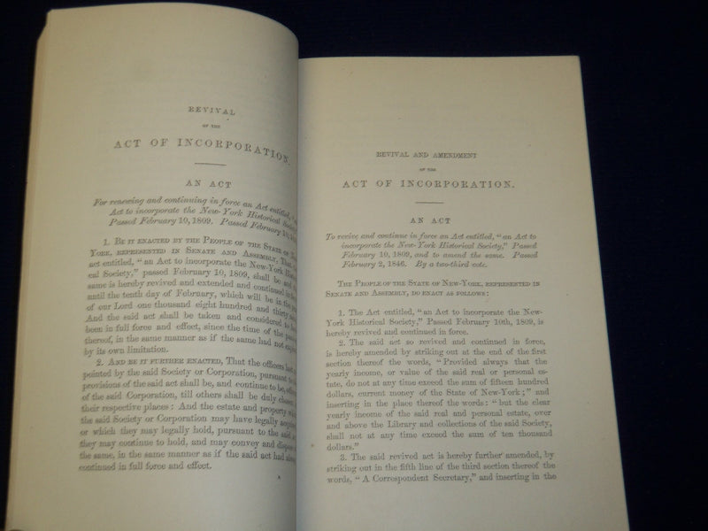 1865 NEW YORK HISTORICAL SOCIERY CHARTER AND BY-LAWS BOOK - NEW YORK - J 4550