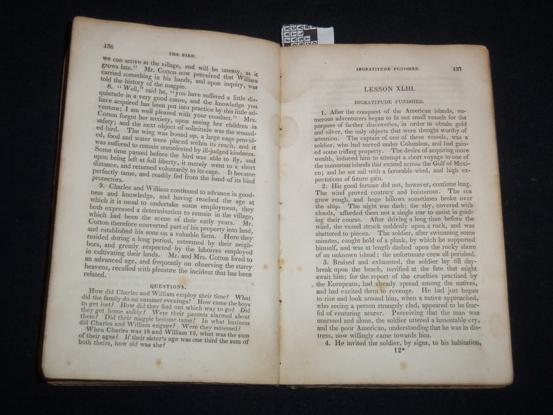 1853 ANGELL'S READER THE CHILD'S FOURTH BOOK - NEW EDITION - KD 4814M