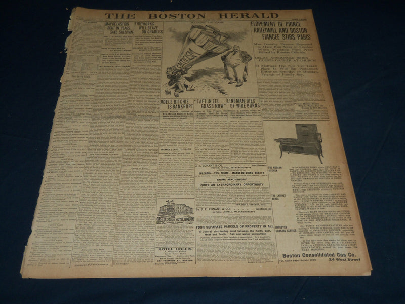 1910 JUNE 23 THE BOSTON HERALD - MAY BE LAST BIG BOOT IN YEARS -SULLIVAN- BH 345