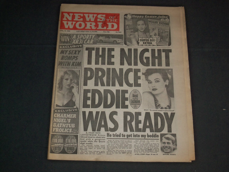 1990 APRIL 15 NEWS OF THE WORLD NEWSPAPER-NIGHT PRINCE EDDIE WAS READY - NP 3406