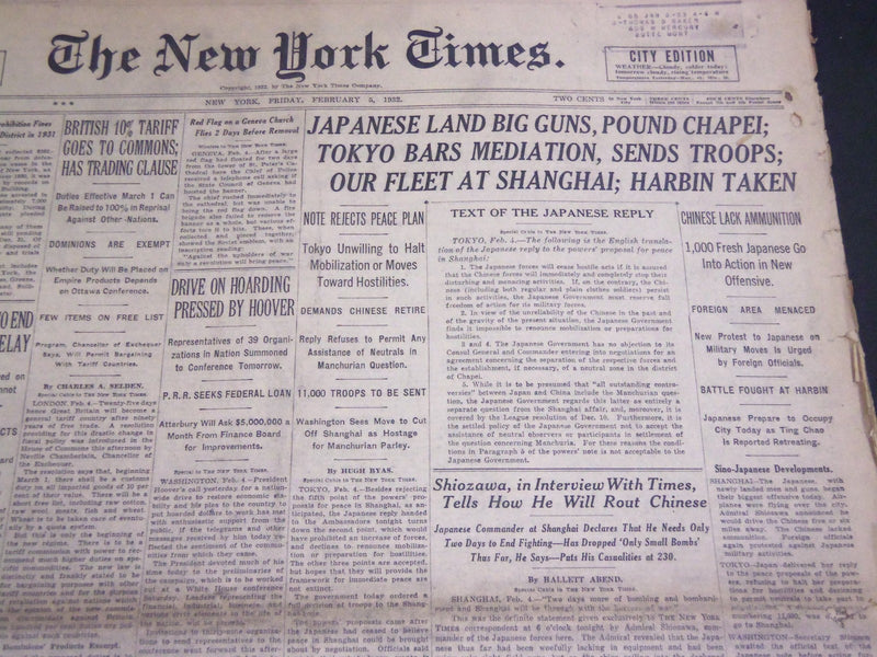 1932 FEBRUARY 5 NEW YORK TIMES - JAPANESE LANDS BIG GUNS, POUND CHAPPEI- NT 4827