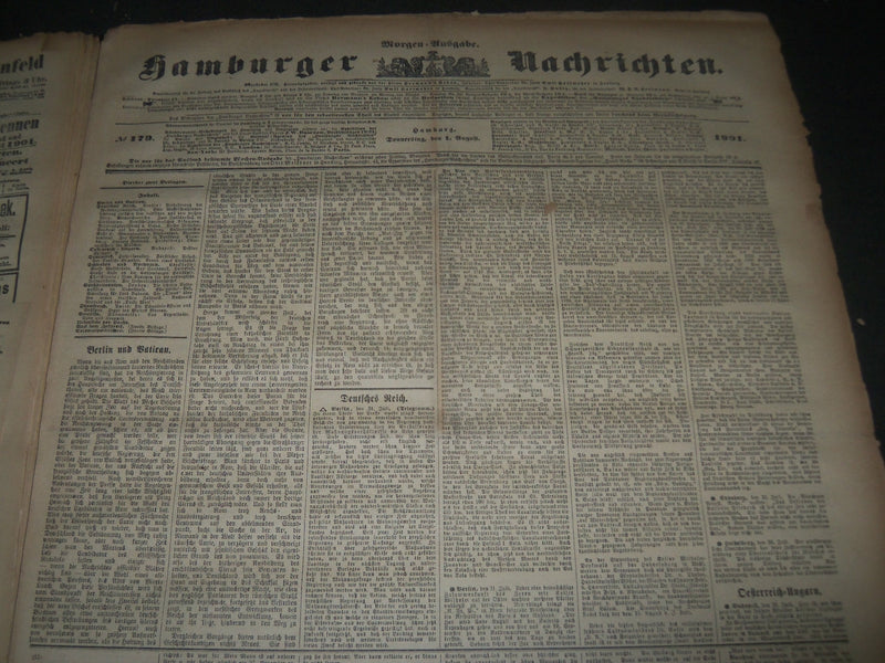 1901 JULY 3-AUGUST 31 HAMBURGER NACHRICHTEN GERMAN NEWSPAPER LOT - BV 163