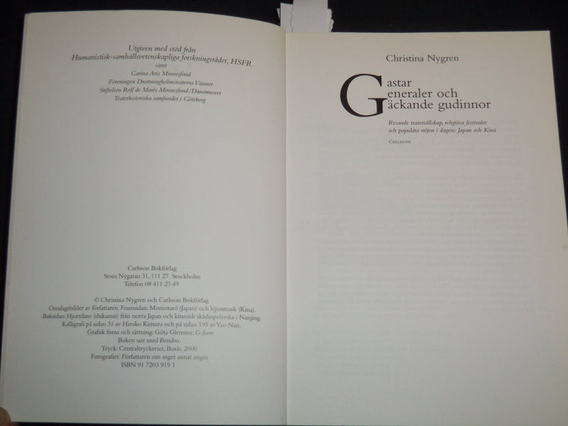 2000 GASTAR ENERALER OCH ACKANDE GUDINNOR BOOK BY CHRISTINA NYGREN - KD 5980I
