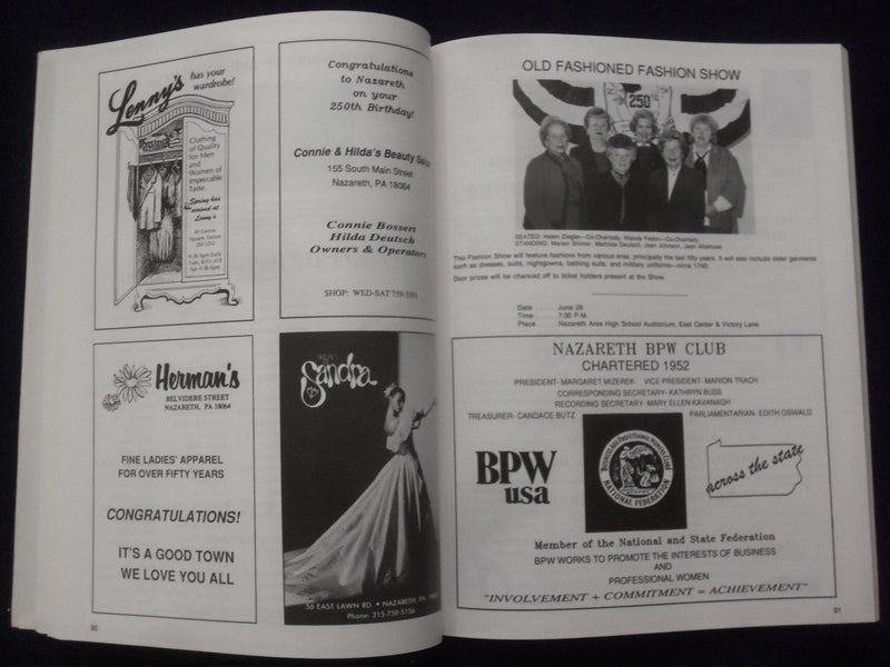 1990 NAZARETH, PA 250TH ANNIVERSARY CELEBRATION SOUVENIR PROGRAM - K 161