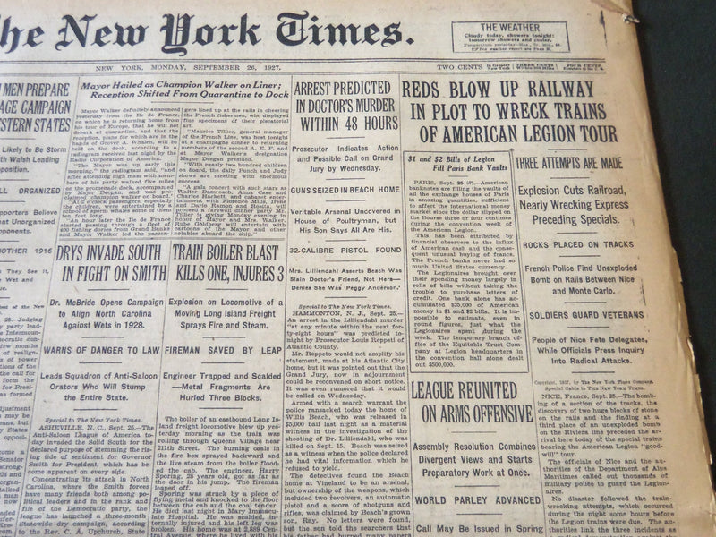 1927 SEPT 26 NEW YORK TIMES - REDS BLOW UP RAILWAY AMERICAN LEGION TOUR- NT 6377