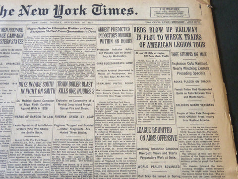 1927 SEPT 26 NEW YORK TIMES - REDS BLOW UP RAILWAY AMERICAN LEGION TOUR- NT 6377