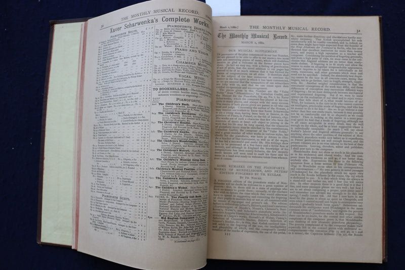 1880-1884 THE MONTHLY MUSICAL RECORD HARDCOVER BOUND VOLUMES - LOT OF 2- KD 9540