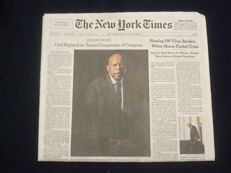2020 JULY 19 NEW YORK TIMES - JOHN LEWIS DIED, 1940-2020
