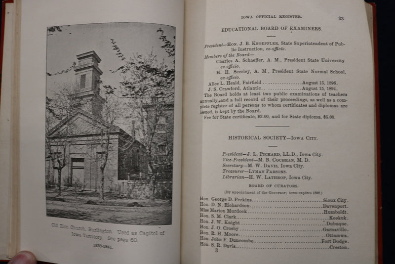 1893 IOWA OFFICIAL REGISTER - HARDCOVER BOOK - K 1768
