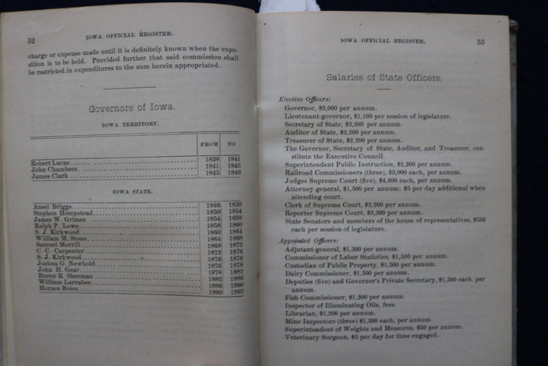 1891 IOWA OFFICIAL REGISTER - HARDCOVER BOOK - K 1765