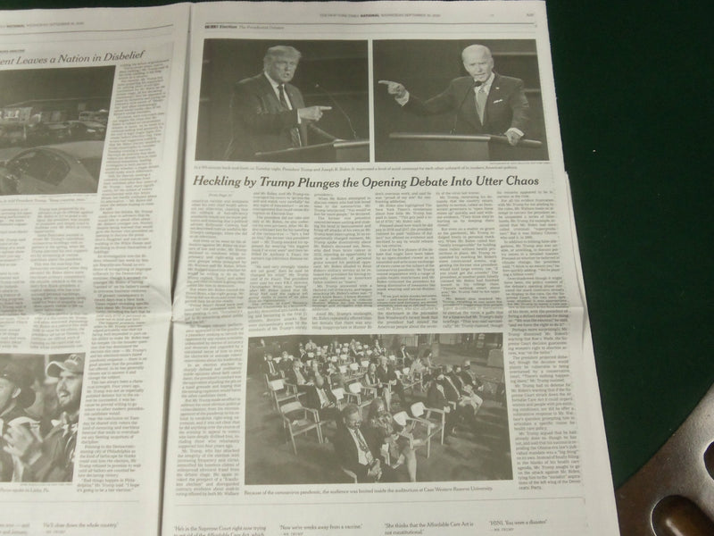 2020 SEPTEMBER 30 NEW YORK TIMES - TRUMP'S HECKLES SEND DEBATE INTO UTTER CHAOS