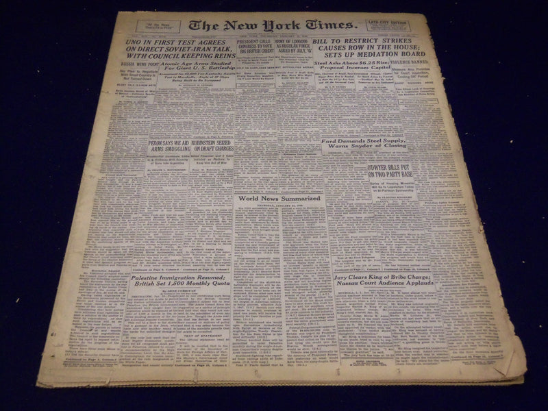 1946 JANUARY 31 NEW YORK TIMES - UNO AGREES ON SOVIET-IRAN TALK - NT 3234