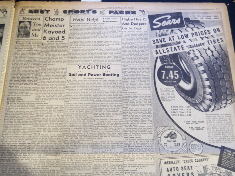1941 AUG 7 CLEVELAND NEWS NEWSPAPER - MUSSOLINI'S SON LOSES LIFE PLANE - NT 7402