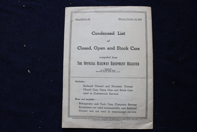 1956 CLOSED, OPEN AND STOCK CARS CONDENSED LIST - K 1757
