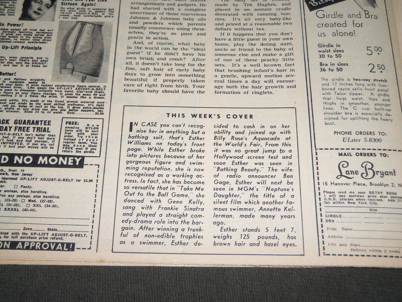 1949 MAY 15 SUNDAY MIRROR MAGAZINE SECTION - ESTHER WILLIAMS COVER - J 2930