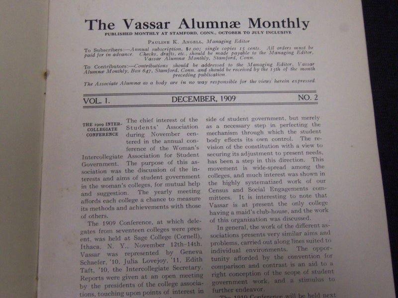 1909-1910 THE VASSAR ALUMNAE MONTHLY MAGAZINE LOT OF 4 ISSUES - J 5228