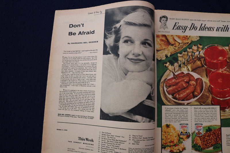1955 OCT 1 THIS WEEK MAGAZINE - BARABA BEL GEDDES ARTICLE AND PHOTO - E 22986