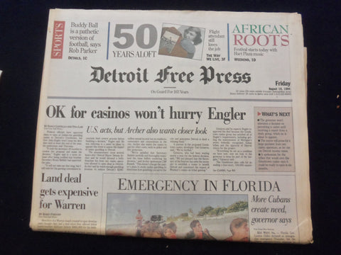 1994 AUG 19 DETROIT FREE PRESS NEWSPAPER - OK FOR CASINOS IN DETROIT - NP 7247