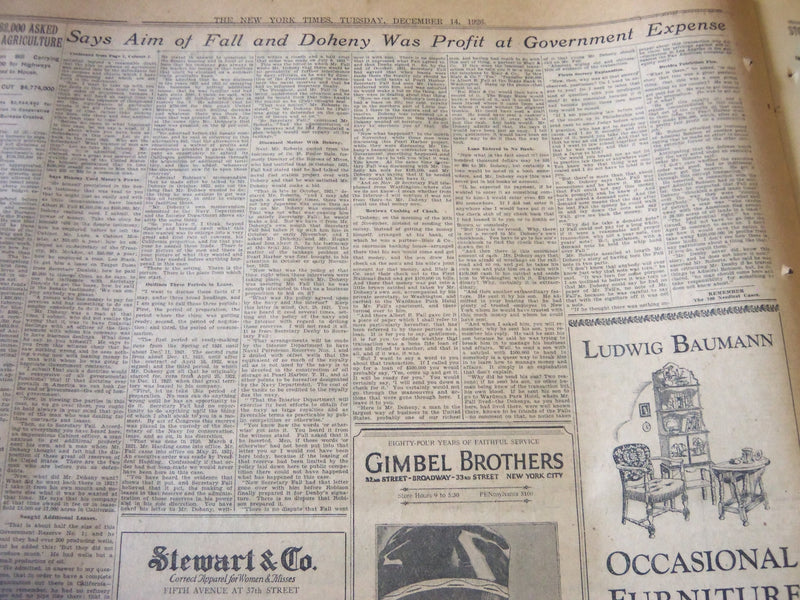 1926 DEC 14 NEW YORK TIMES - FALL & DOHENY FRAUD VEILED AS PATRIOT ACT - NT 6551