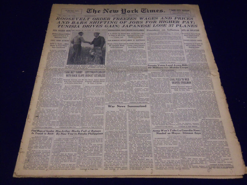 1943 APR 9 NEW YORK TIMES - TUNISIA DRIVES GAIN, JAPAN LOSE 37 PLANES - NT 1767