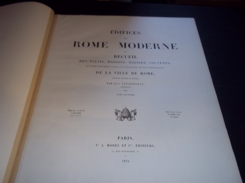 1874 EDIFICES DE ROME MODERNE BY PAUL LETAROUILLY VOLUME 2 - ARCHITECTURE - Z 2
