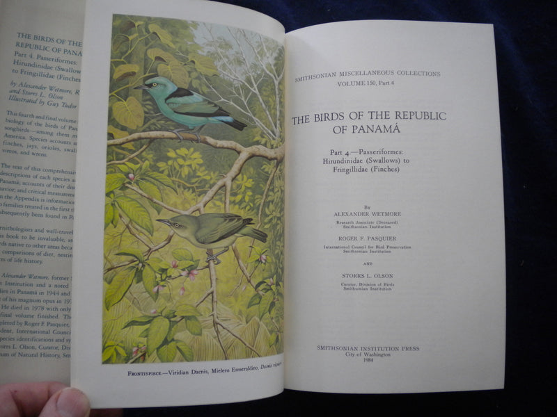 1984 THE BIRDS OF REPUBLIC OF PANAMA HARDCOVER BOOK PART 4 BY WETMORE - KD 8018