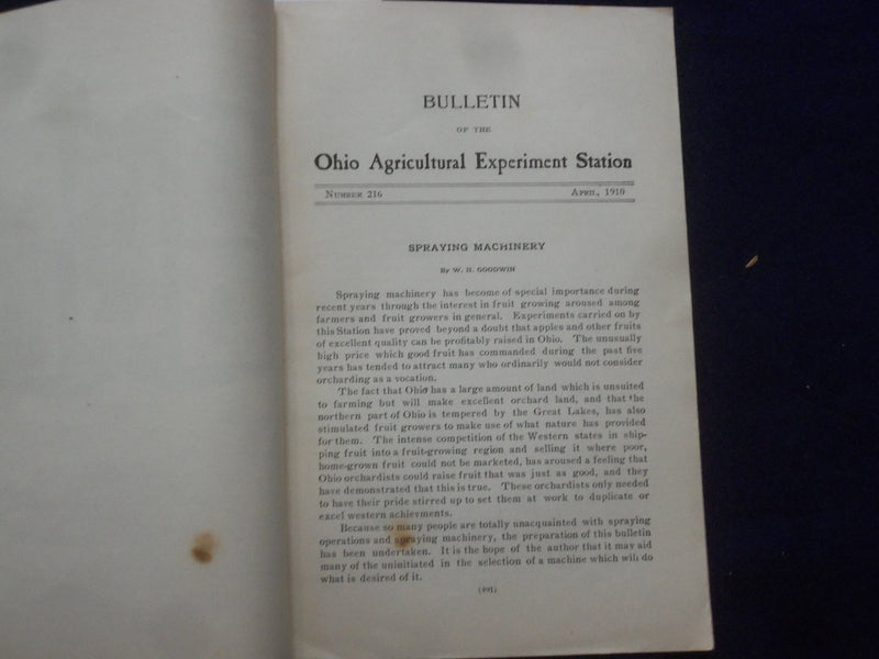 1910 APRIL OHIO AGRICULTURAL EXPERIMENT STATION - SPRAYING MACHINERY - J 9648