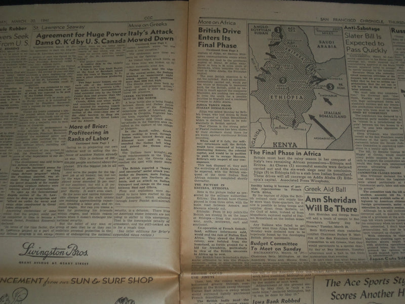 1941 MARCH 20 SAN FRANCISCO CHRONICLE - YEAR'S WORST RAID - SUPERMAN - NP 3632