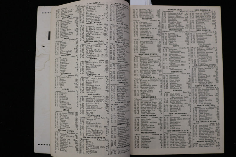 1950 DEE CEE DINER FOOTBALL SCHEDULES-RECORDS - K 2840